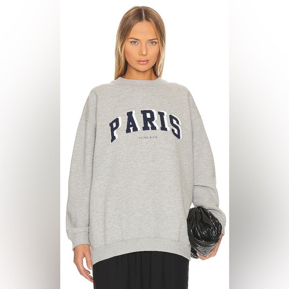 Anine Bing Gray Crew Neck Sweater with Collegiate Style